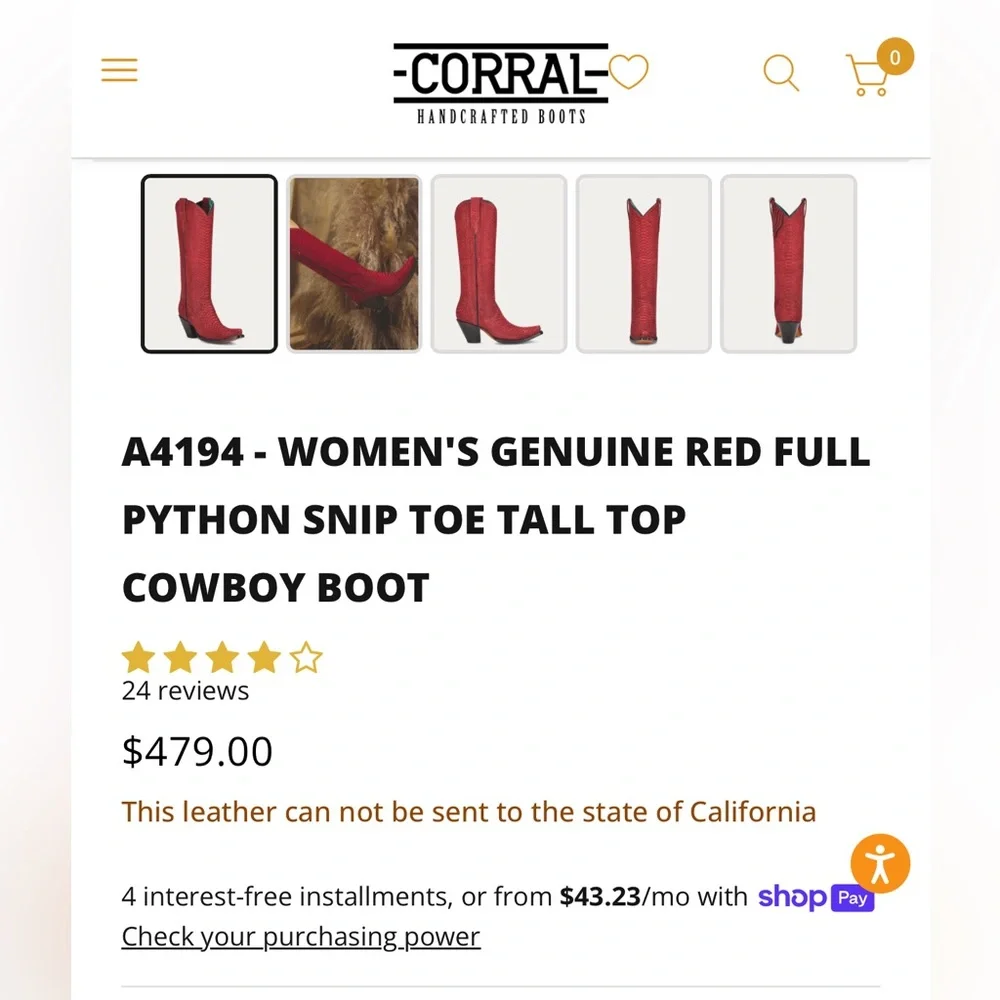 Corral Python Red Heeled Boots size 10 - Picture 2 of 10